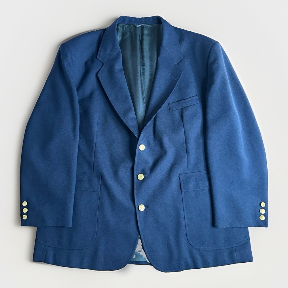 Vintage 90s Orvis Blazer Sport Coat Mens 48R Navy Gold Button Wool USA Preppy